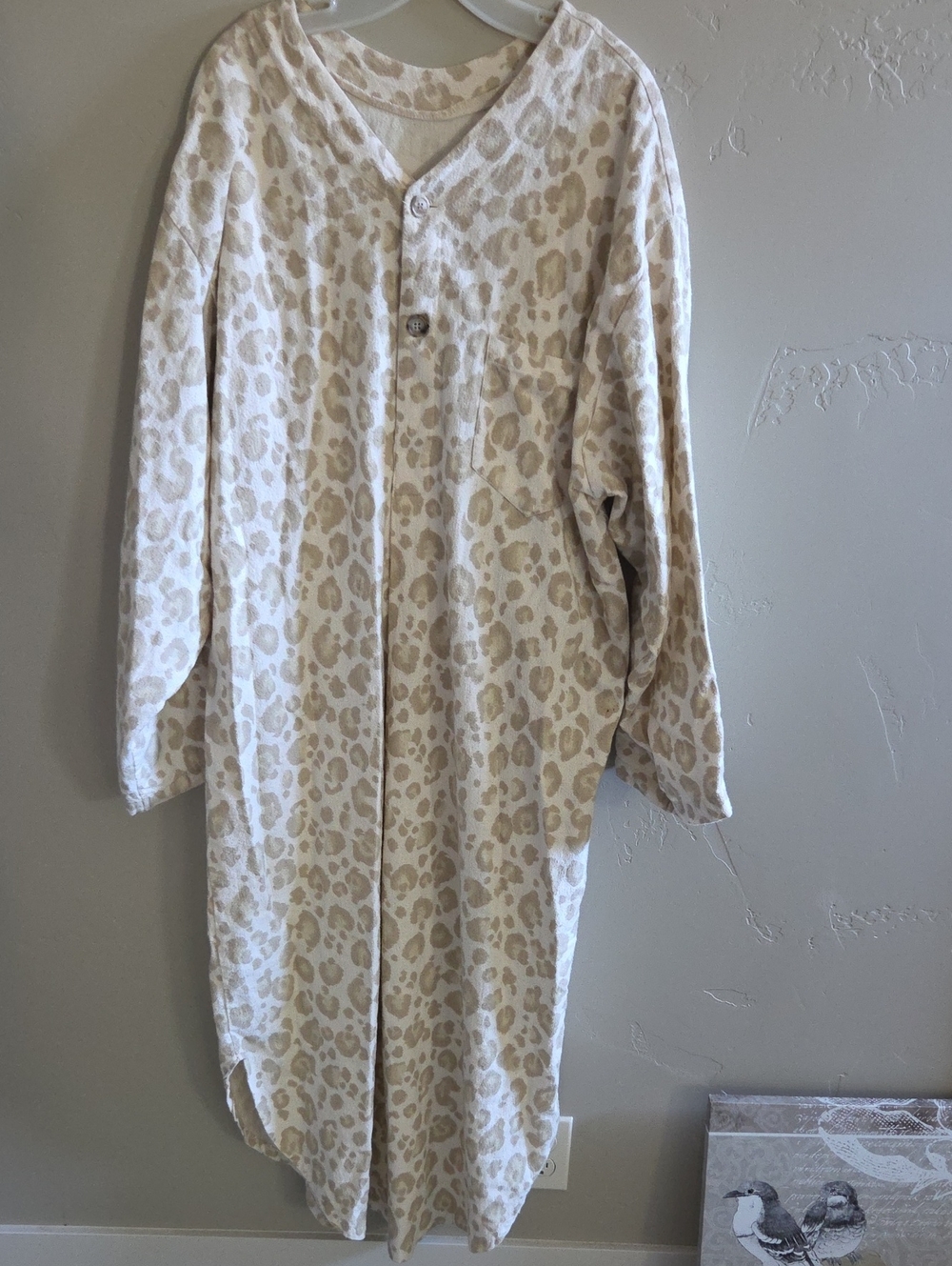 Leopard Print Cream PJ  Nightgown measures 26" across the bust. 52" Long No Tags